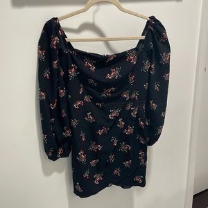 Black Long-Sleeve Draped Skirt Mini Dress XS Petite